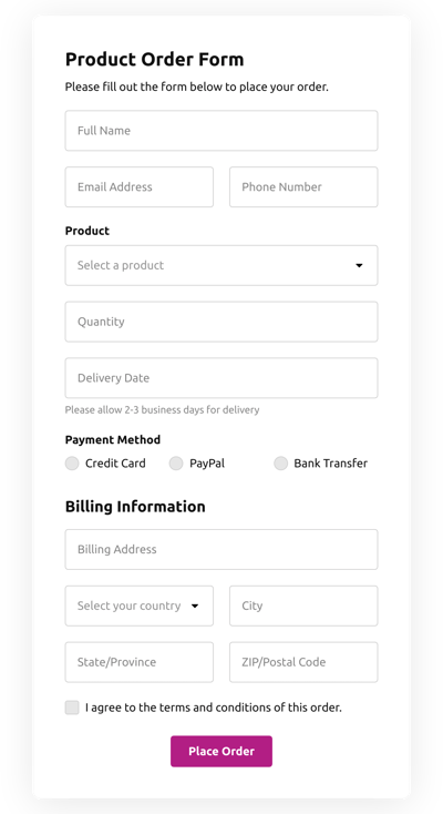 Online Order Form