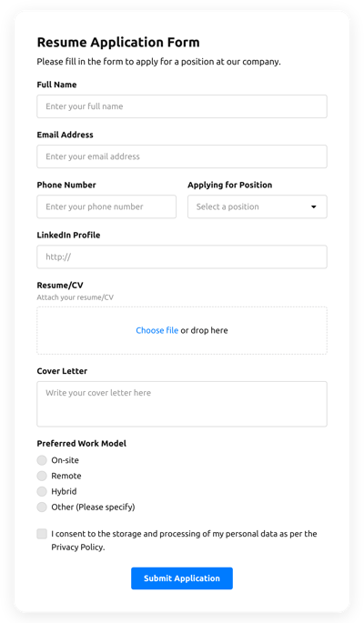 Resume Application Form