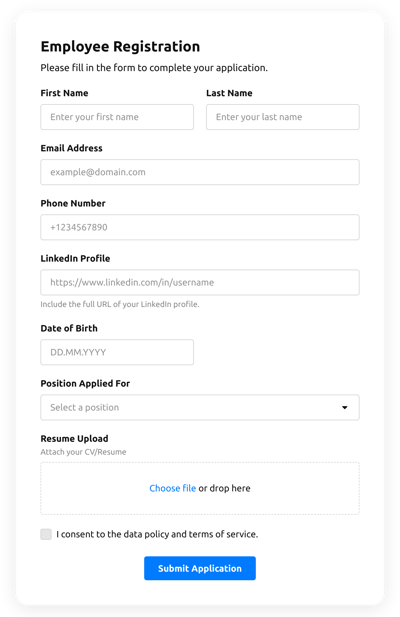 Employee Registration Application Form