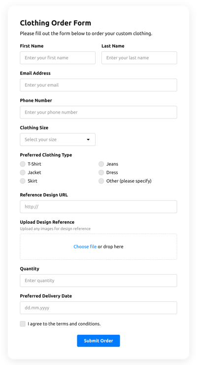 Clothing Order Form
