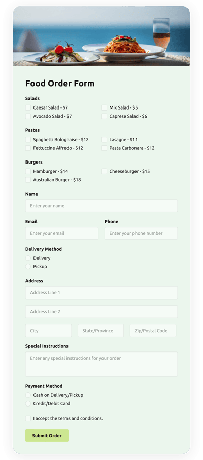 Food Order Form