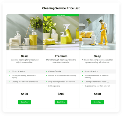 Cleaning Service Price List