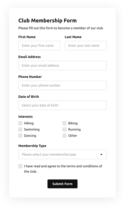 Club Membership Form