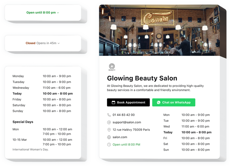 Plugin Squarespace Heures d'ouverture
