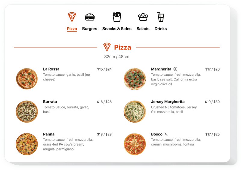 Widget de menu de restaurant Elementor