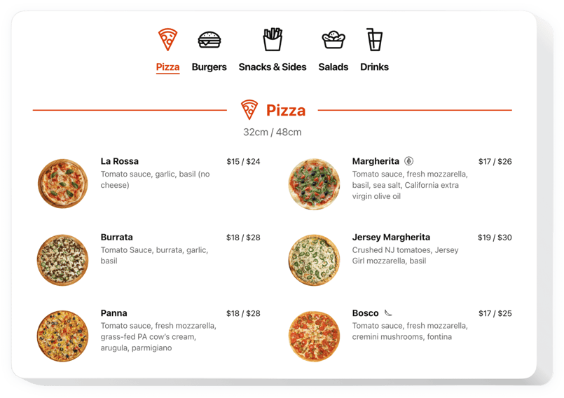 Wix Restaurant Menu app