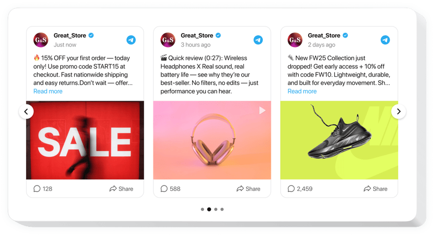 Telegram Channel Feed widget for website