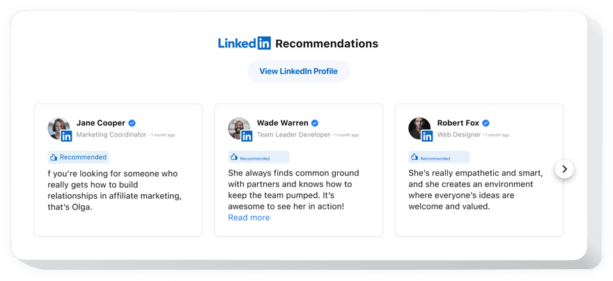 Widget de recomendaciones de LinkedIn para sitio web