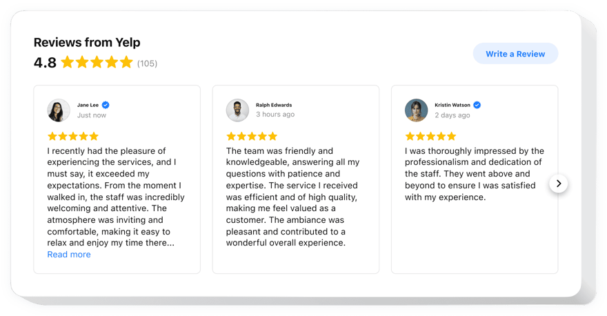 Widget delle recensioni di Yelp di Webflow