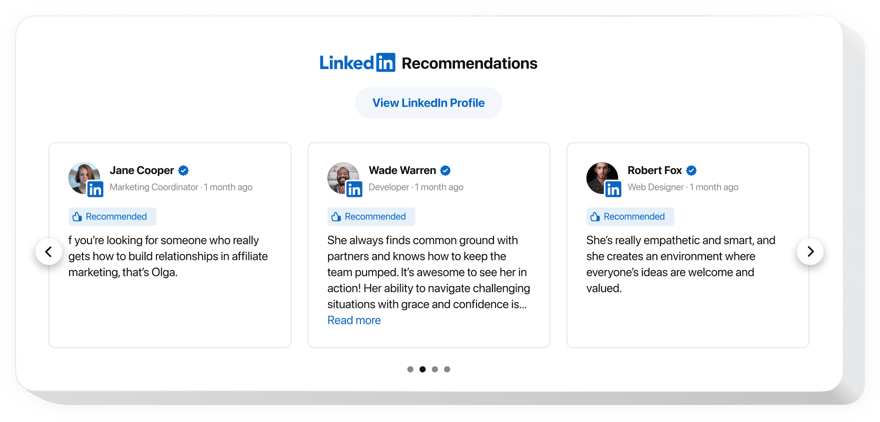 Widget de recomendações do LinkedIn para site