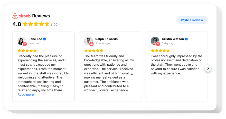  Airbnb Reviews widget for website