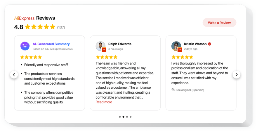 AliExpress Reviews widget for a website