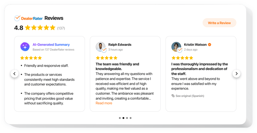 DealerRater Reviews widget for a website