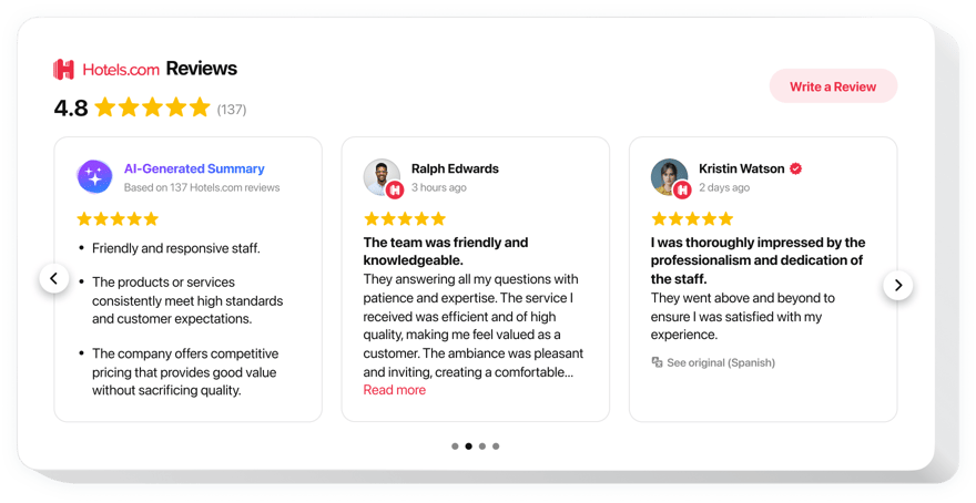 Hotels Reviews <br>widget for a website