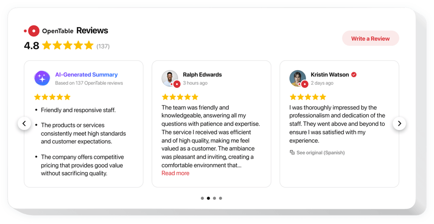 OpenTable Reviews widget for a website