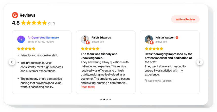 G2 Reviews widget for website