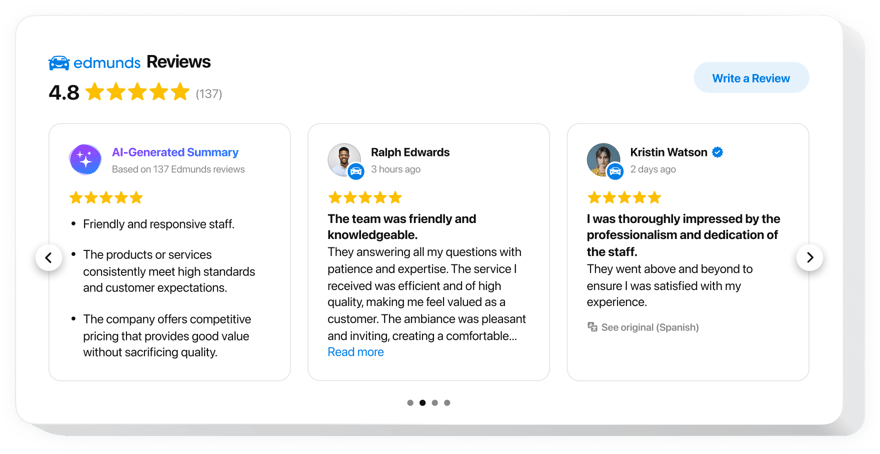  Web サイトの Edmunds レビュー ウィジェット