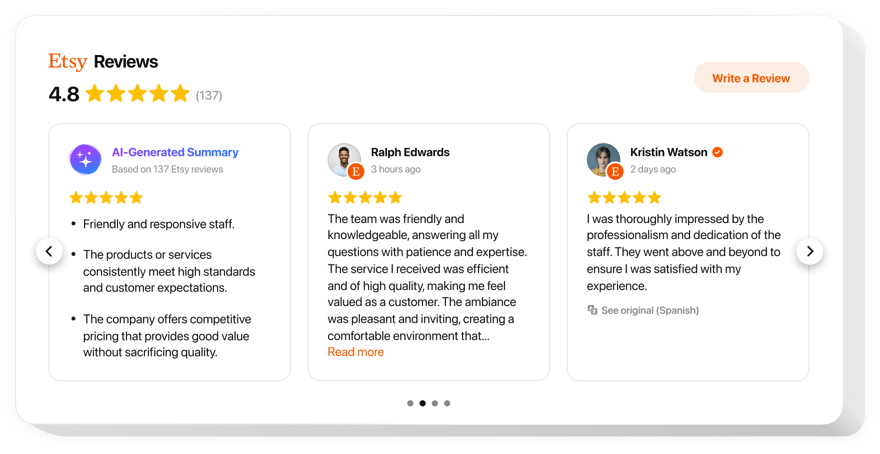 ウェブサイト用の Etsy レビュー ウィジェット <br>