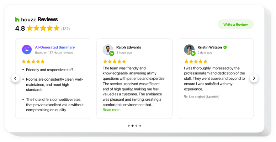 Houzz Reviews widget for a website