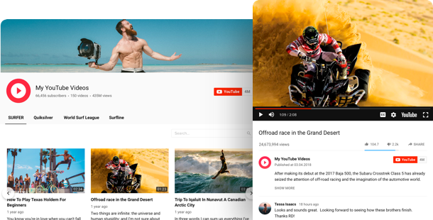 YouTube Channel widget  per siti web