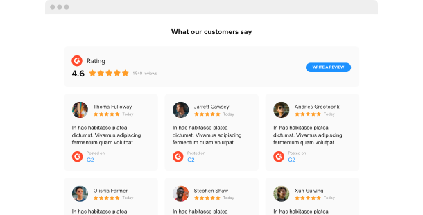 Widget G2 Reviews</br>per siti web