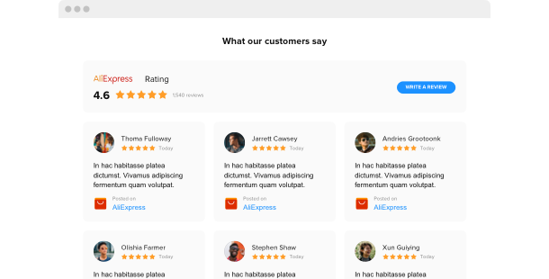 Widget AliExpress Reviews per siti web