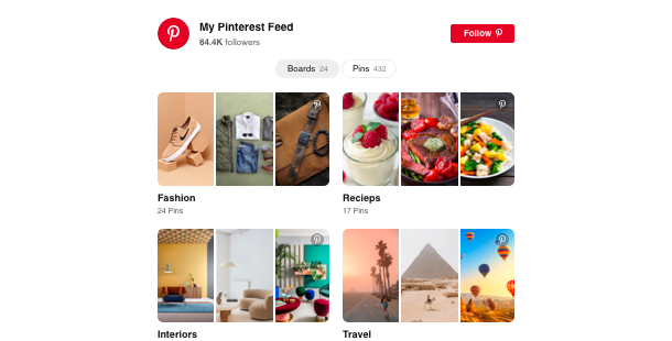 Widget Feed do Pinterest</br>para website