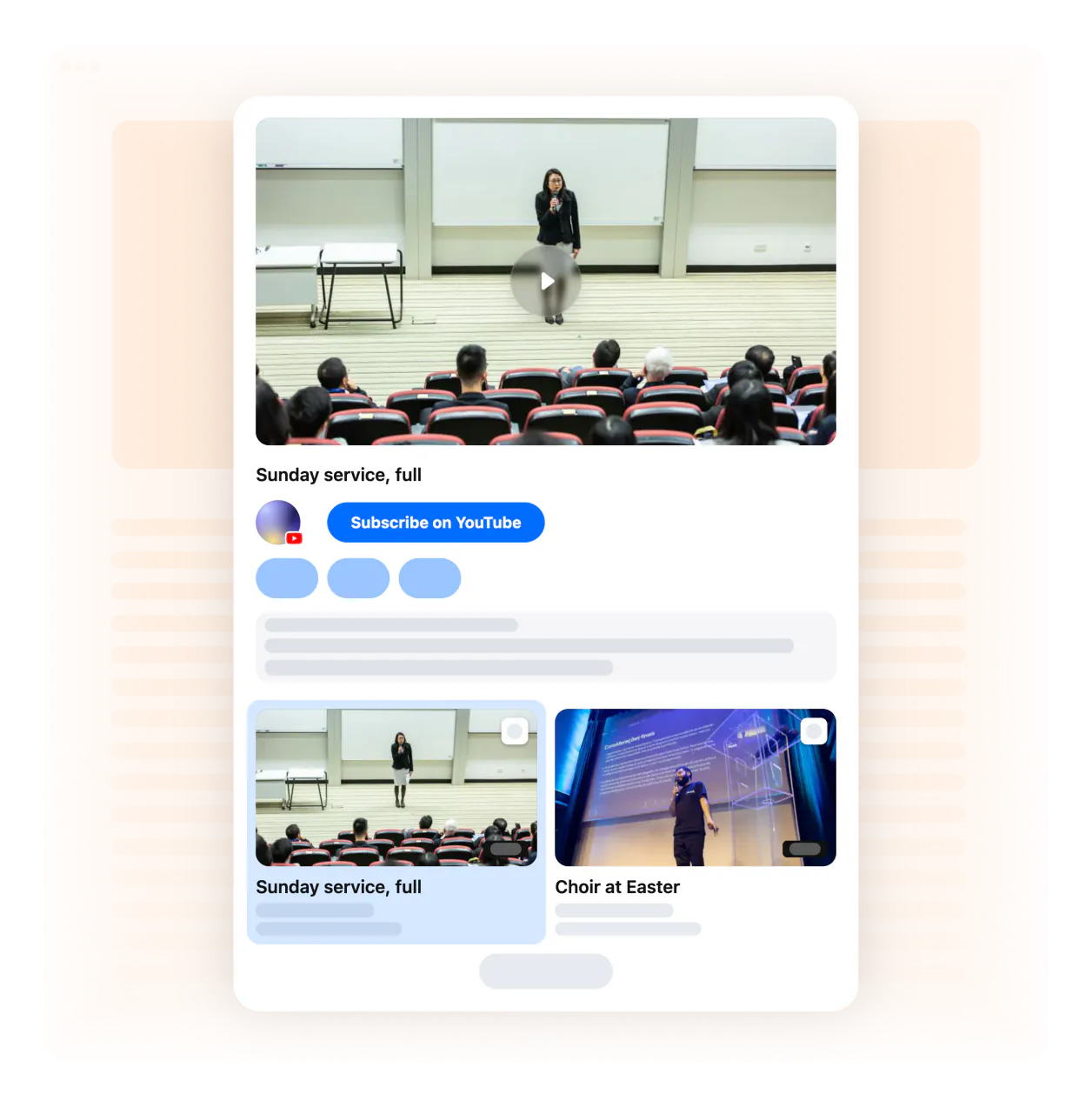Example — Hillcrest Community Church: the latest service on top, past services below