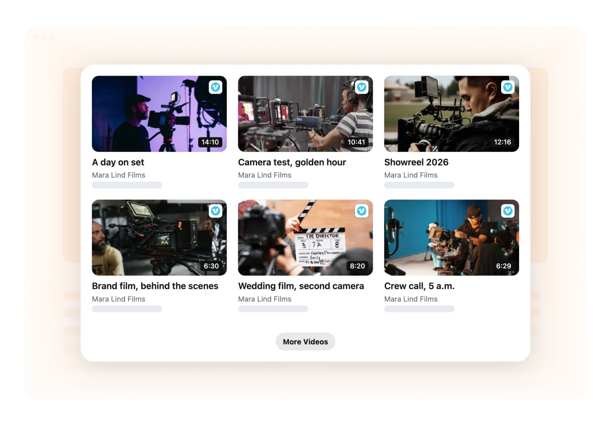 Example — Mara Lind Films: a Vimeo showcase as a masonry reel