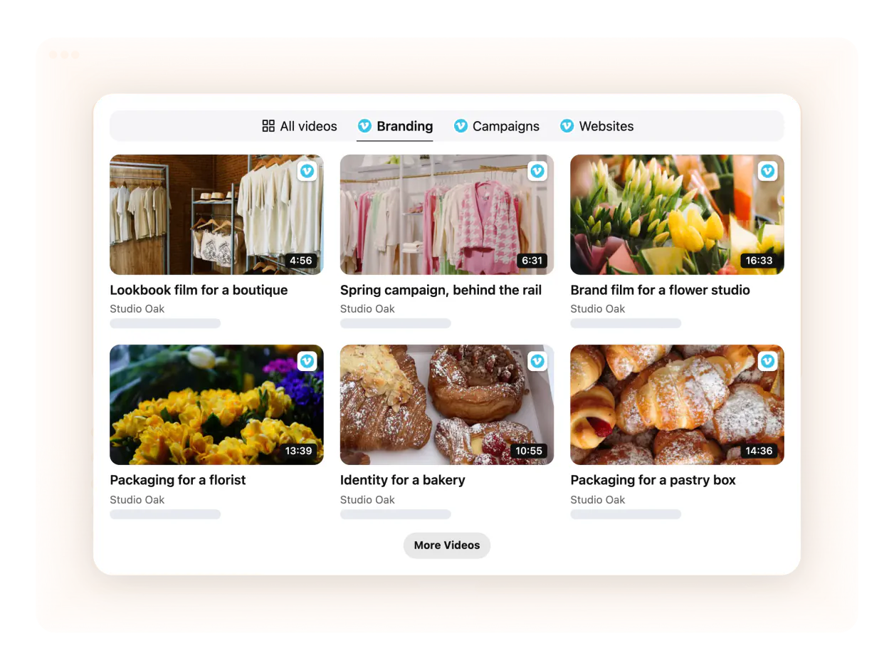 Example — Studio Oak: client work grouped into tabs by service