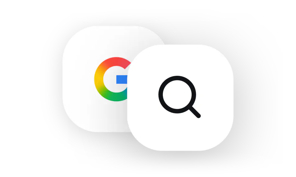 Google and search — two overlapping tiles, staggered