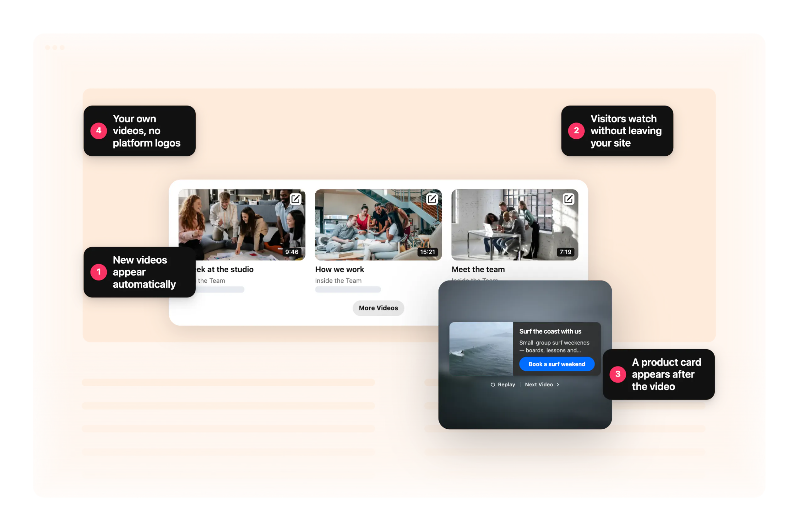 Any video page — the gallery on a business's site, hosted videos with no platform on them