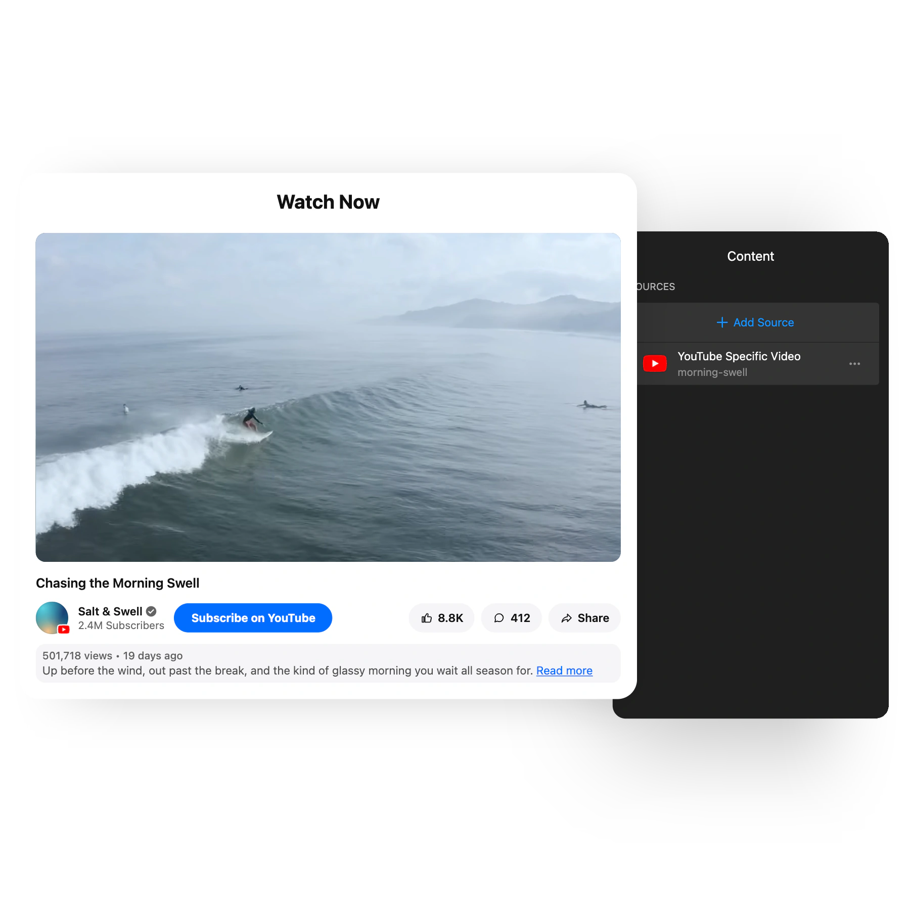 Template page — the single video preset, the settings panel on its key setting, straight on
