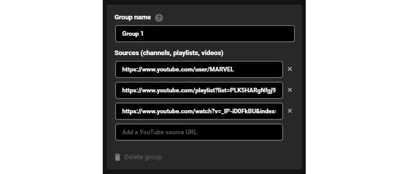 YouTube Video Group Field