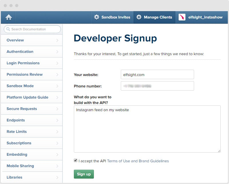 instagram developer signup - instagram follow url