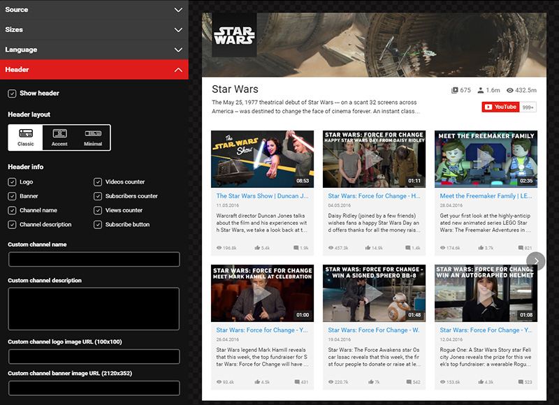 YouTube Gallery Header Tab