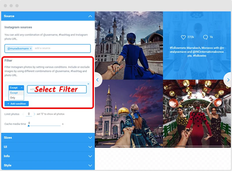 Instagram Feed Filter Option