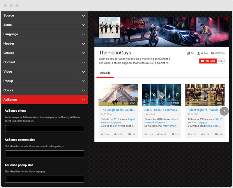 YouTube Plugin AdSense Tab