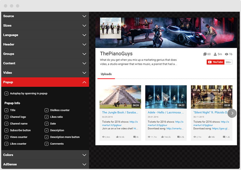 YouTube Plugin Popup Tab