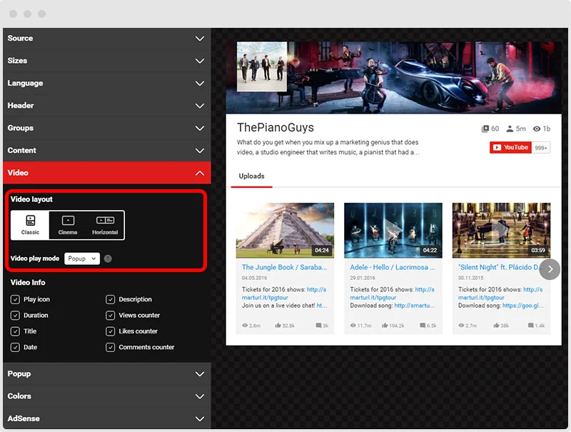 YouTube Plugin Video Layouts