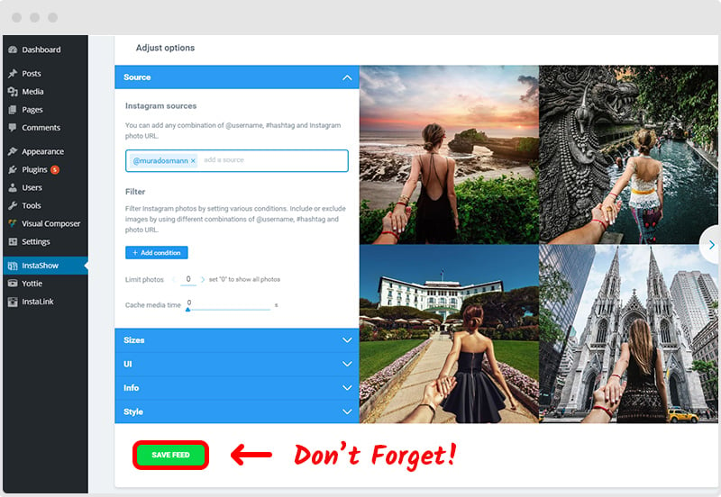 Instagram Feed WordPress Editor