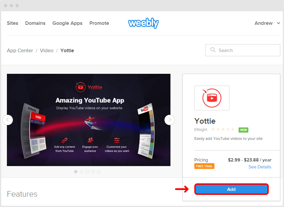 Weebly YouTube App Center