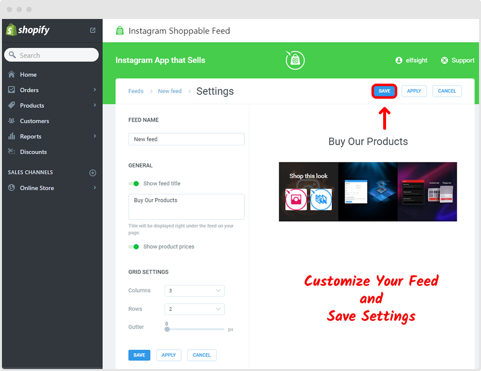 Shoppable Feed Settings