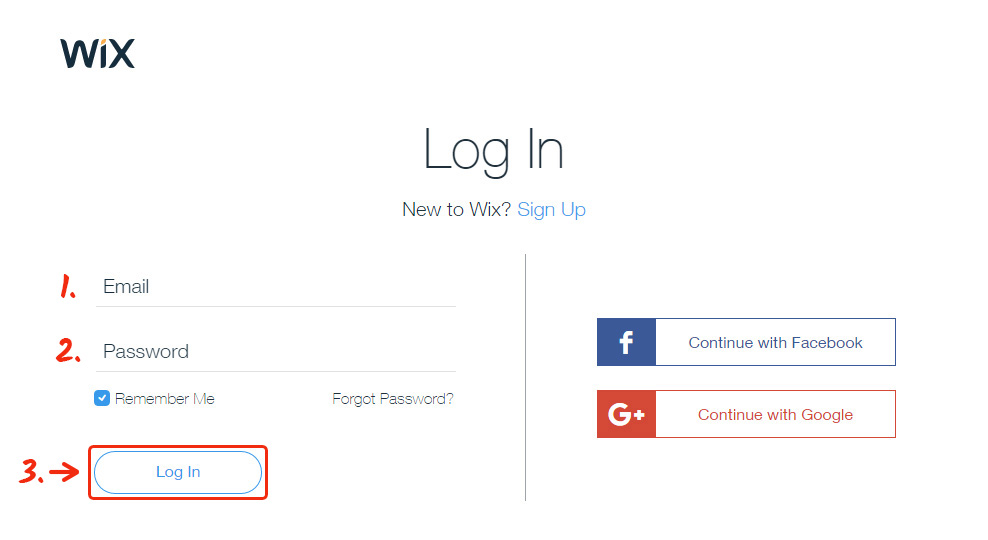 Log into WIX site builder