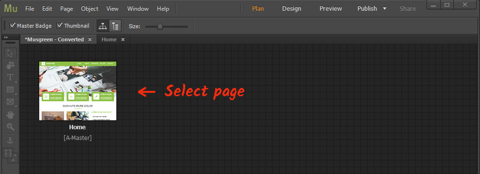 Go to the Adobe Muse editor