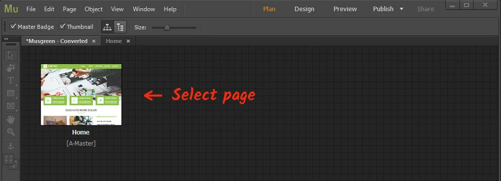 Log in the Adobe Muse