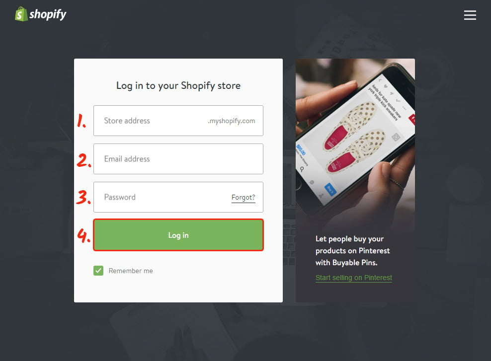 Log in Shopify store editor