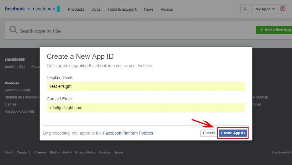 Create Facebook APP ID