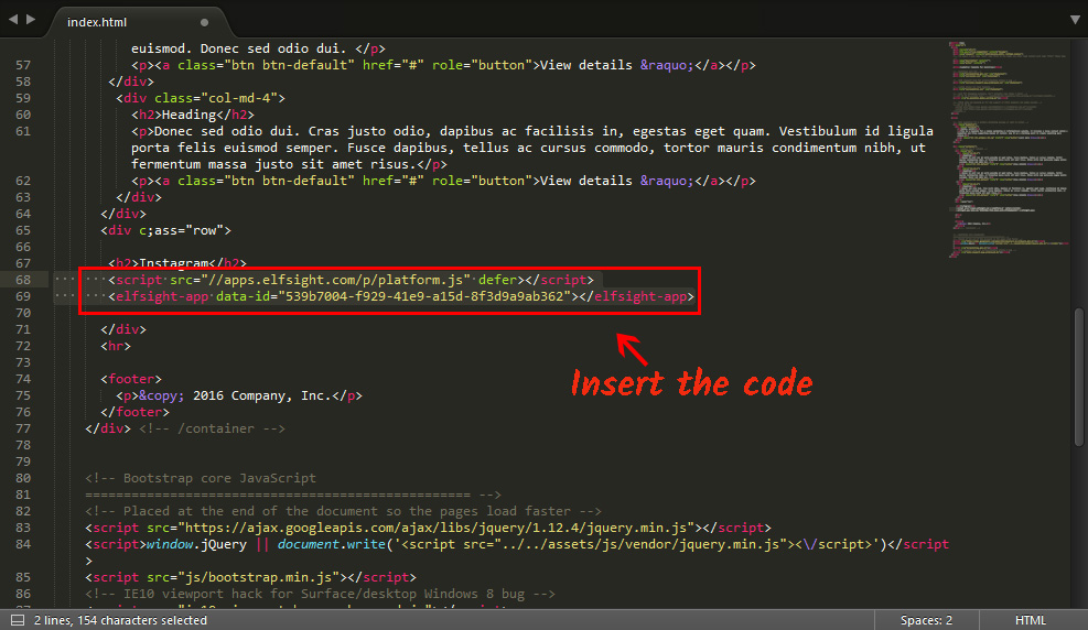 open the HTML editor and insert testimonials code