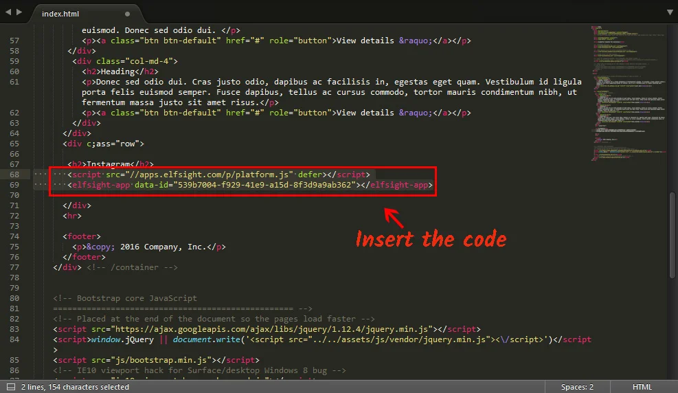 open the HTML editor and insert testimonials code